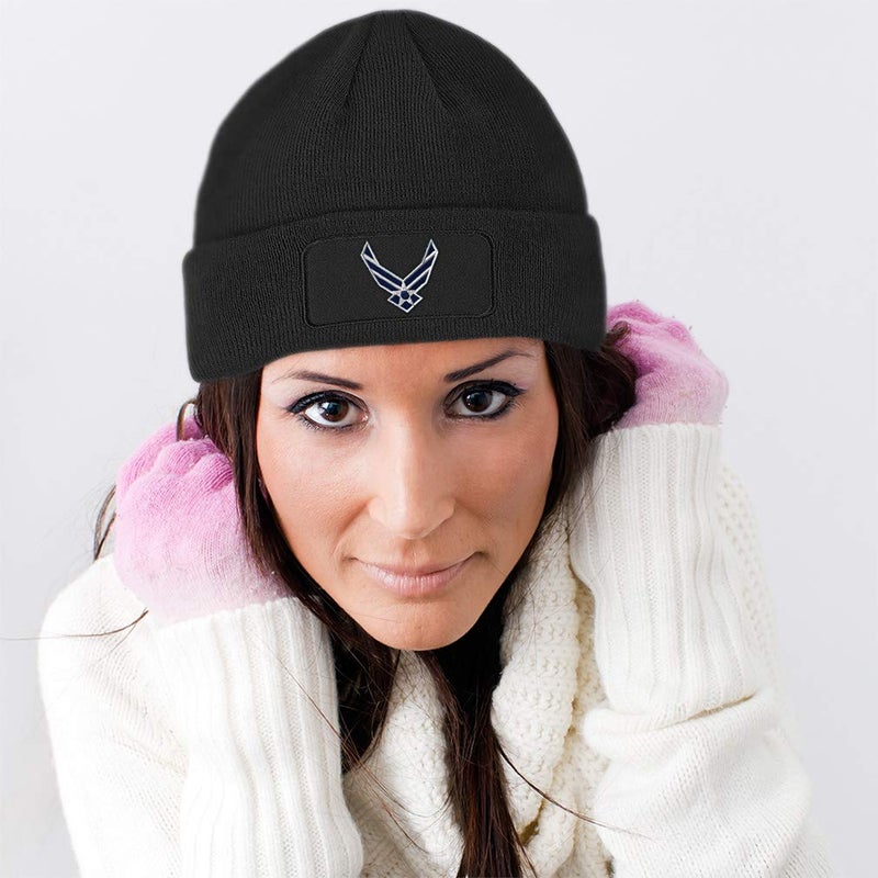 Speedy Pros Custom Patch Beanie Air Force Emblem Embroidery Acrylic Skull Cap Hats for Men & Women Olive Green Design Only - Image 4